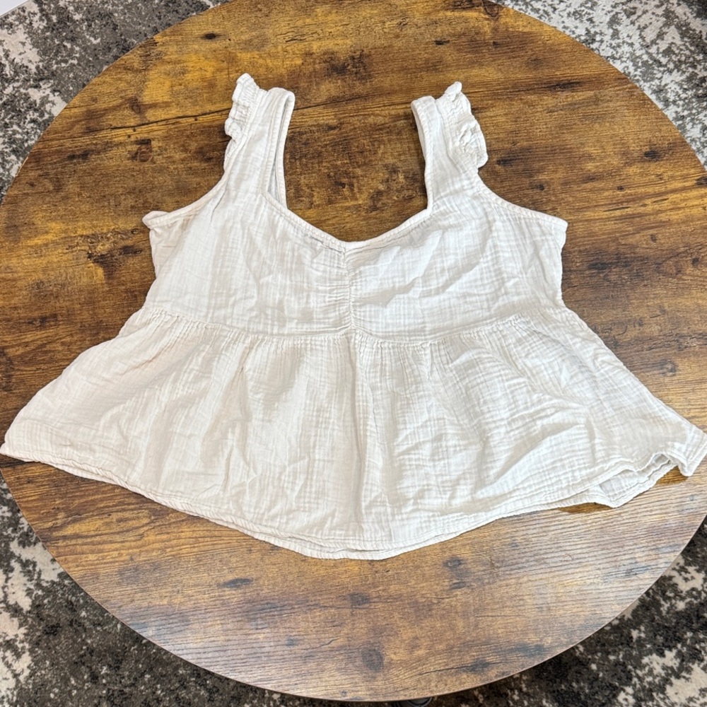 Cost Plus World Market Cream Ruffle Strap Cotton Gauze Camisole Top